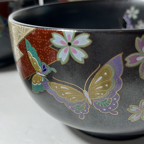 Japanese Pottery Bowl‎ 4pc Floral Butterfly Classic Metallic Color 5” Dinnerware - Picture 7 of 11